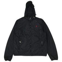 Polo Ralph Lauren Windbreaker Mens Small S Black Hoodie Jacket Full Zip Vintage