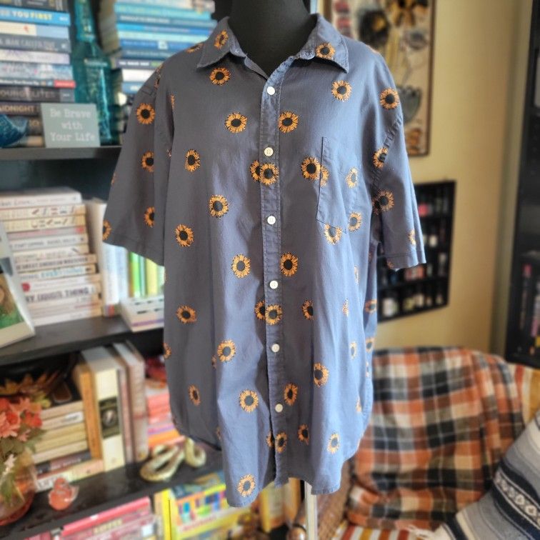Men's Arizona Buttown Down Short Sleeved Collared Shirt Sunflowers Sz XL