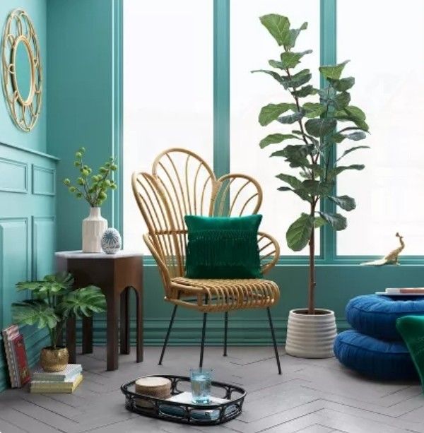 OPEN-BOX Threshold Avocet Boho Rattan Fan Back Accent Chair