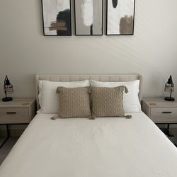 Beige Tufted Bed Frame And Mattress