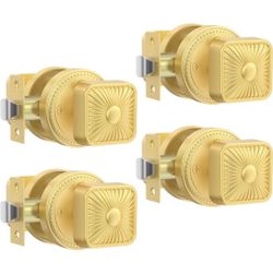 (Brand New in Box)  Amerdeco 4 Pack Brushed Gold Interior Door Knobs, Extra Heavy Duty Solid Zinc Alloy Privacy Door Knobs for Bedroom and Bathroom /A