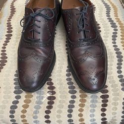 BOSTONIAN Vero Cuoio Men’s Wingtip Oxford Lace up Dress Shoes Burgundy Size 9M  Made  in Italy 🇮🇹 