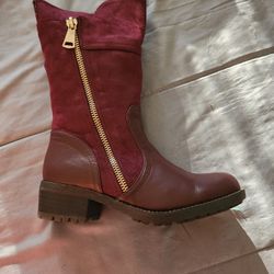 Burgundy Suede and Leather Calf Boot Size 8 Medium Width