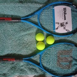 Set  of Brand New Wilson Tennis Rackets with Can of New Penn tennis Balls Included
