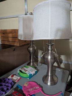 Matching silver and white lamps