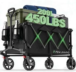 Wagons Carts Foldable,Collapsible Wagon with Wheels,450LBS Heavy Duty Beach Wagon Cart,Lightweight Portable Folding Utility Wagon Cart with Cup Holder