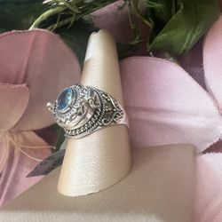 Blue Topaz Poison Ring In Sterling Silver, Size 9