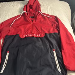 Primitive Red & Black Half-Zip Hooded Windbreaker Jacket – Men’s Size (M)