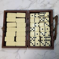 Vintage Double Six Domino Set in Leather Carry Case – Classic Travel Game