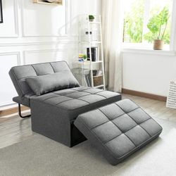4-in-1 71 in. Light Grey Fabric Multi-Function Twin Size Sleeper Adjustable Folding Sofa Bed/Ottoman