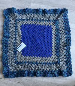 Handmade Square Blanket 28x28 Blue Gray Green Petaluma Knitters Made in USA CA