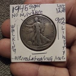 🇺🇸"World War # 2 "Walking Liberty"(1945"No M./ M.") Wt:12…28 W./ Errors. Uncirculated.