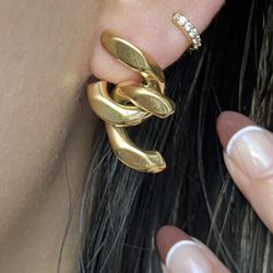 18K Gold Plated Dazan Medieval Futuristic Stainless Steel Style Chain Pendant Earrings