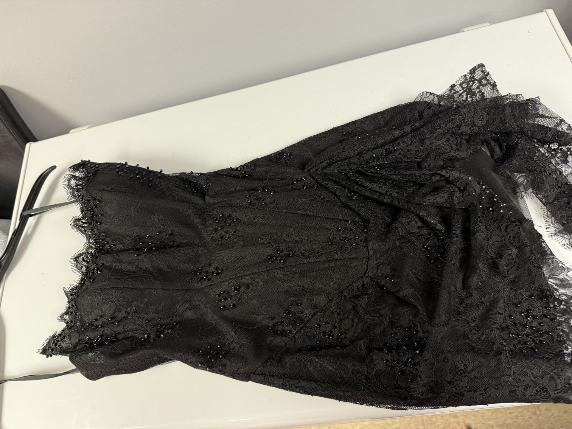 Gorgeous Beaded Black Dress With Gloves 