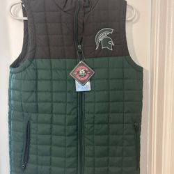 New With Tags Michigan State Spartans Puffer Vest Men’s Small Green NWT
