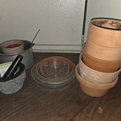 free gardening planter box and pots and saucers