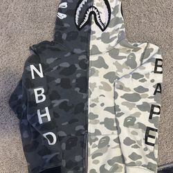 Grey and Black bape hoodie