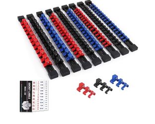SWANLAKE 9-Piece Premium Socket Holder Organizer Set, 1/4-Inch x 48 Clips, 3/8-Inch x 45 Clips, 1/2-Inch x 36 Clips, Premium Quality Socket Clip Rail 