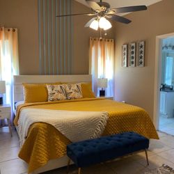 King Size Bed Frame Headboard With Mattress And Bedding. 