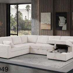 Corduroy Sectional Sleeper Sofa With Pullout Bed With Storage