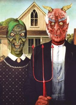 22” x 16” canvas, American classic ghoul, devil portrait, Halloween prop decoration