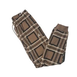 Jordan Men's Essentials Fleece Holiday Plaid Pants Brown & Black colorway Medium