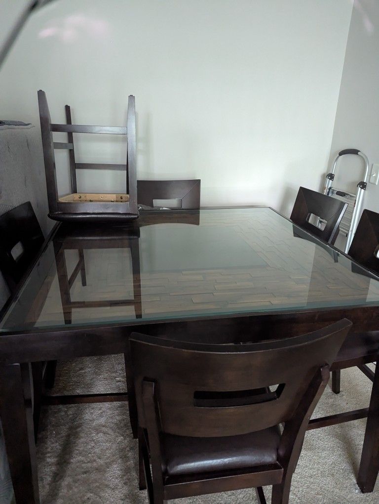 Glass and Wood Dining Set for Sale