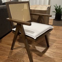 New In Box - 2 Chairs - Janoray Rattan Back Linen Dining Chairs - Walnut Finish