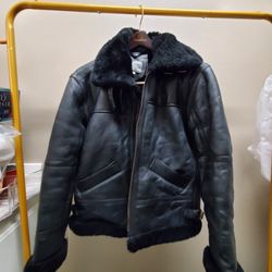 Men Bomber Aviator Jacket Real Shearling And Sheepskin Jacket! New!