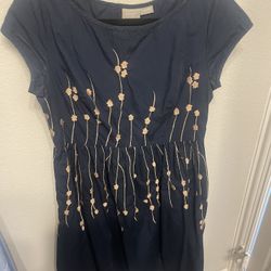 eShakti Women’s Blue Gold Embroidered Dress, Size 8