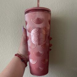 Starbucks 2023 Fall Pink Shimmer Shell Mermaid Scales Cold Cup Tumbler 24 oz