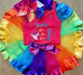 18/24 Months Personalized Colorful Rainbow Birthday Shark 1st Birthday Outfit