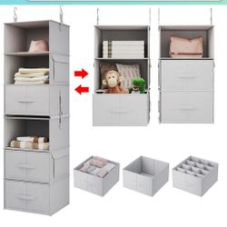 Vailando 6-Shelf Hanging Closet Organizer with 3-Shelf Hanging Shelves
2 Separable 3 Drawers for Wardrobe Nursery Baby Clothes Organization Storage
