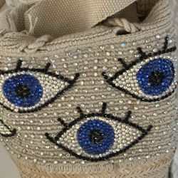 Evil Eye Rhinestone Handmade Woven Purse 