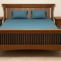 🌿 Mission-Style Solid Wood Queen Bed Frame + Matching End Tables