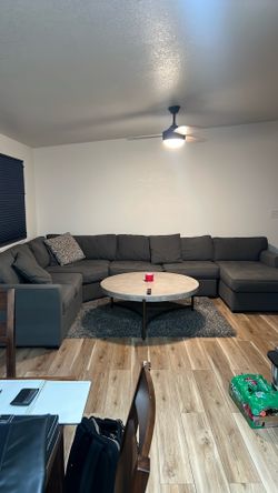 Living Spaces Green Gray Sectional Couch