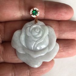 Natural jade color certified A grade carved rose pendant bangle