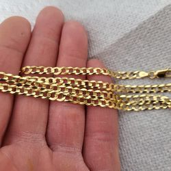 14k Solid Gold Cuban Link Chain Necklace 