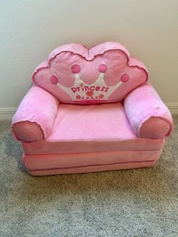 Pink Princess Plush Fold-Out Kids Sofa  Couch Chair