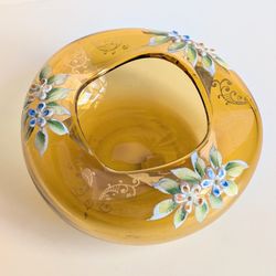 Czech Bohemian Blown Glass Floral Bloom Vintage Ashtray 5"