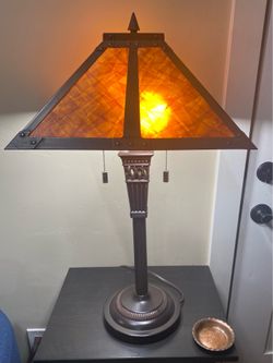 Arts and Crafts/Mission Style Table Lamp with Amber Shade