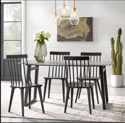 "Lowry" Dining Chairs Black - Rubberwood Frame Farmhouse Style by Lifestorey (Set of 2) Brand New