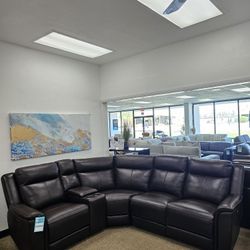Leather Sectional Sofa With Two Power Recliners-Addyson 