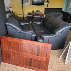 Black Leather Couch & Love Seat Set