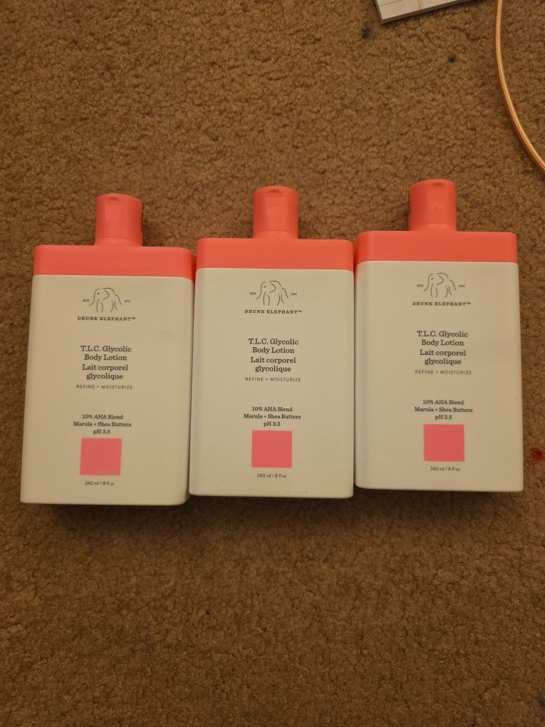 drunk elephant body lotion, 3 bottles; or $22 each