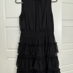 Express Black Ruffled Tiered Mini Dress Mock Neck