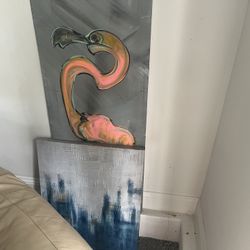 Flamingo/blue Abstract Painting 