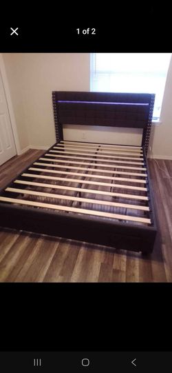 Upholstered Platform Bed Frame with LED Headboard