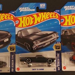 Hot Wheels Fast And Furious Lot Of 3 Dodge Charger/El Camino/Nissan Skyline 