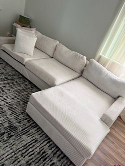 Cream Corduroy Sectional Sofa with Chaise